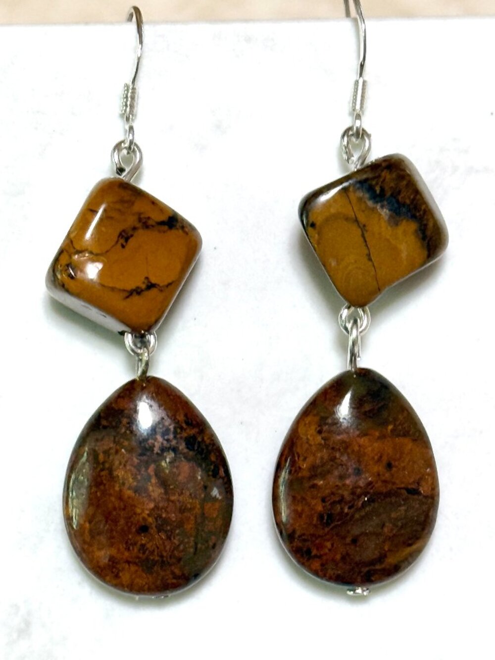 2/$20, Tigers Eye & Jasper Dangle Earrings, Gemstone & Sterling Silver Hook